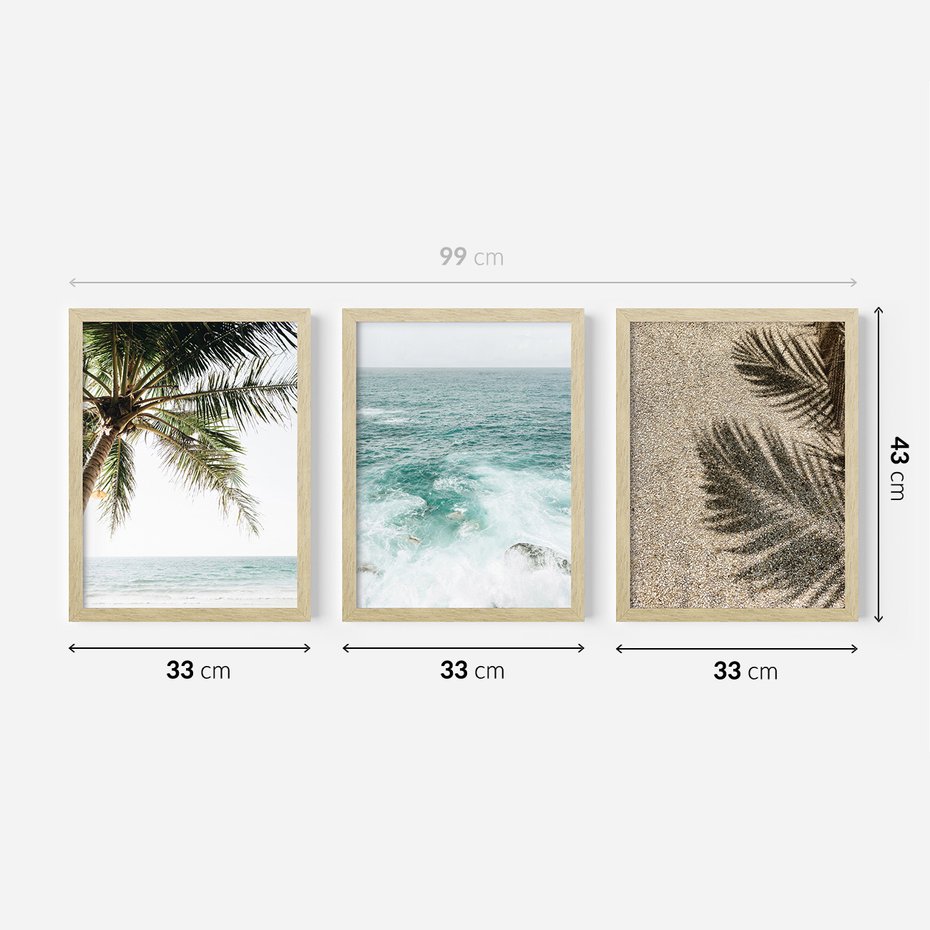 Zestaw obrazy w ramie 30x40 galeria - Plaża, palmy, lato, wakacje - rama drewno