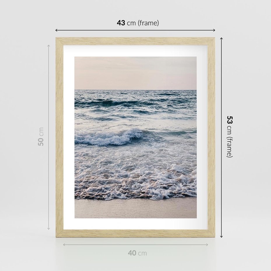Plakat w ramie 40x50 - Malowniczy Nadmorski Krajobraz - morze, fale - rama drewno