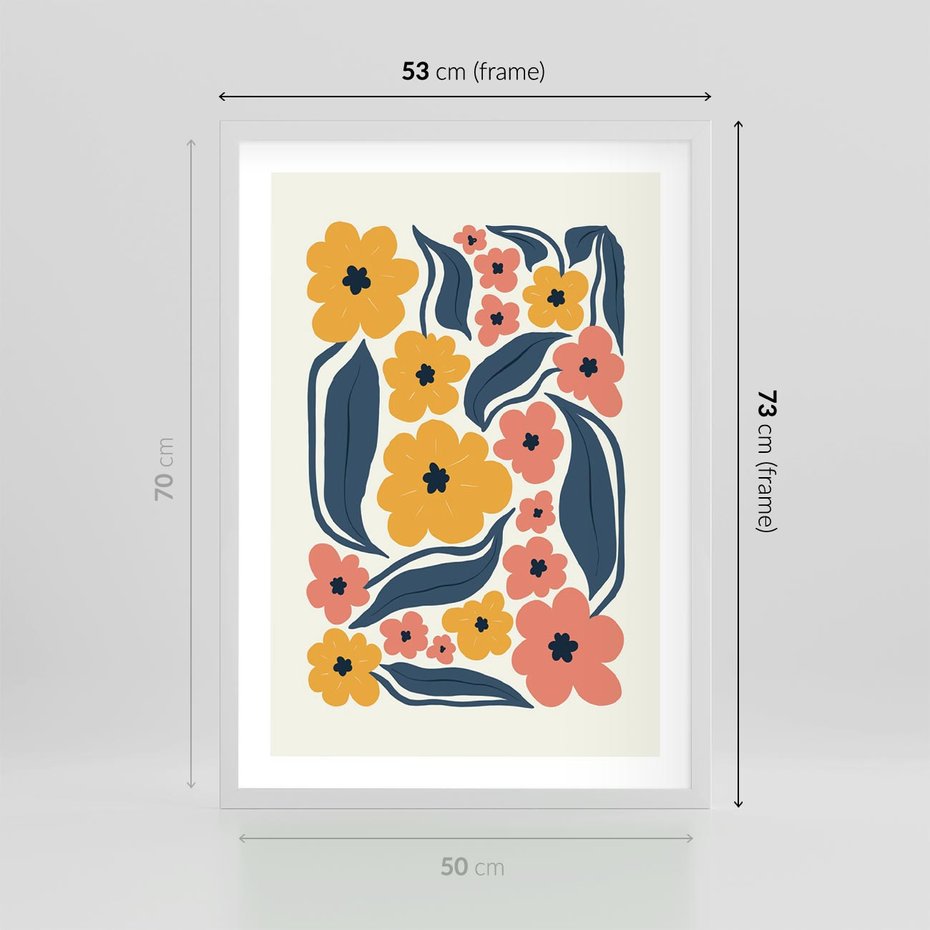 Plakat w ramie 50x70 - Pastelowe Impresje - pastelowe kwiaty, abstrakcyjna kompozycja - rama biała