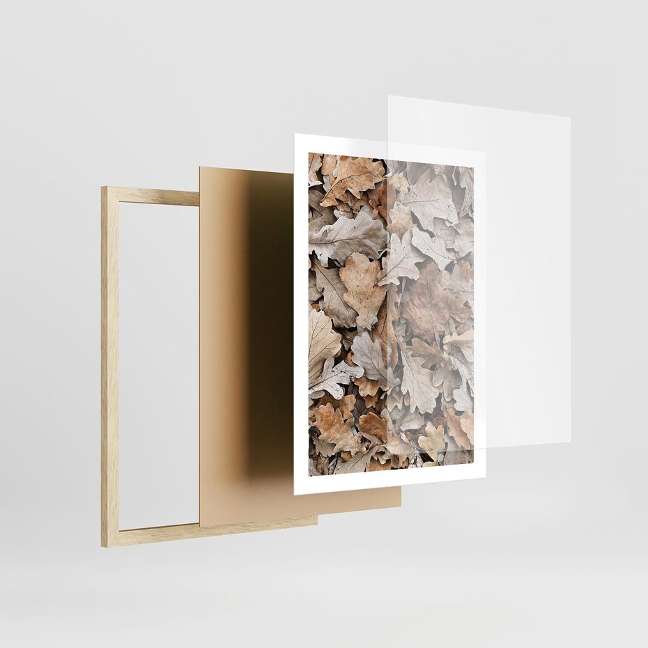 Plakat w ramie 50x70 - Nostalgiczny Pejzaż - suche liście, jesień - rama drewno