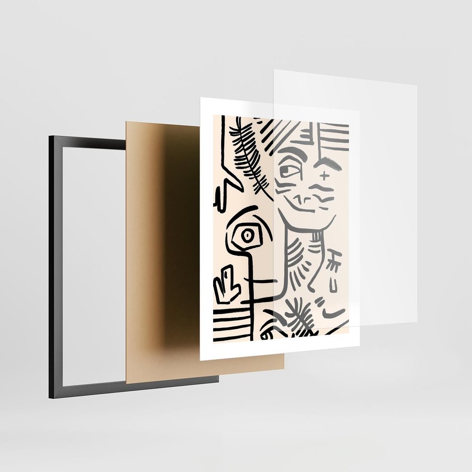 Plakat w ramie 40x50 - Ekspresyjne Odbicia Współczesności - abstrakcyjna grafika, minimalizm - rama czarna
