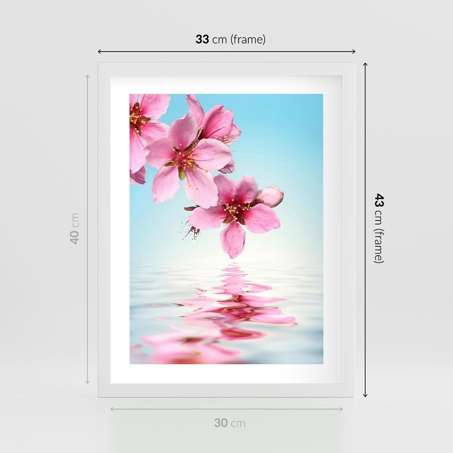 Plakat w ramie 30x40 - Magia kwitnącej wiśni - kwitnąca, wiśnia - rama biała