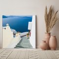 Obraz w ramie 50x50 - Malowniczy urok wyspy - Santorini, schodki - rama biała
