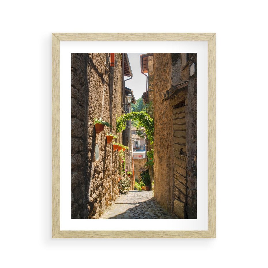 Plakat w ramie 40x50 - Włoska uliczka w perspektywie - Włochy, uliczka - rama drewno