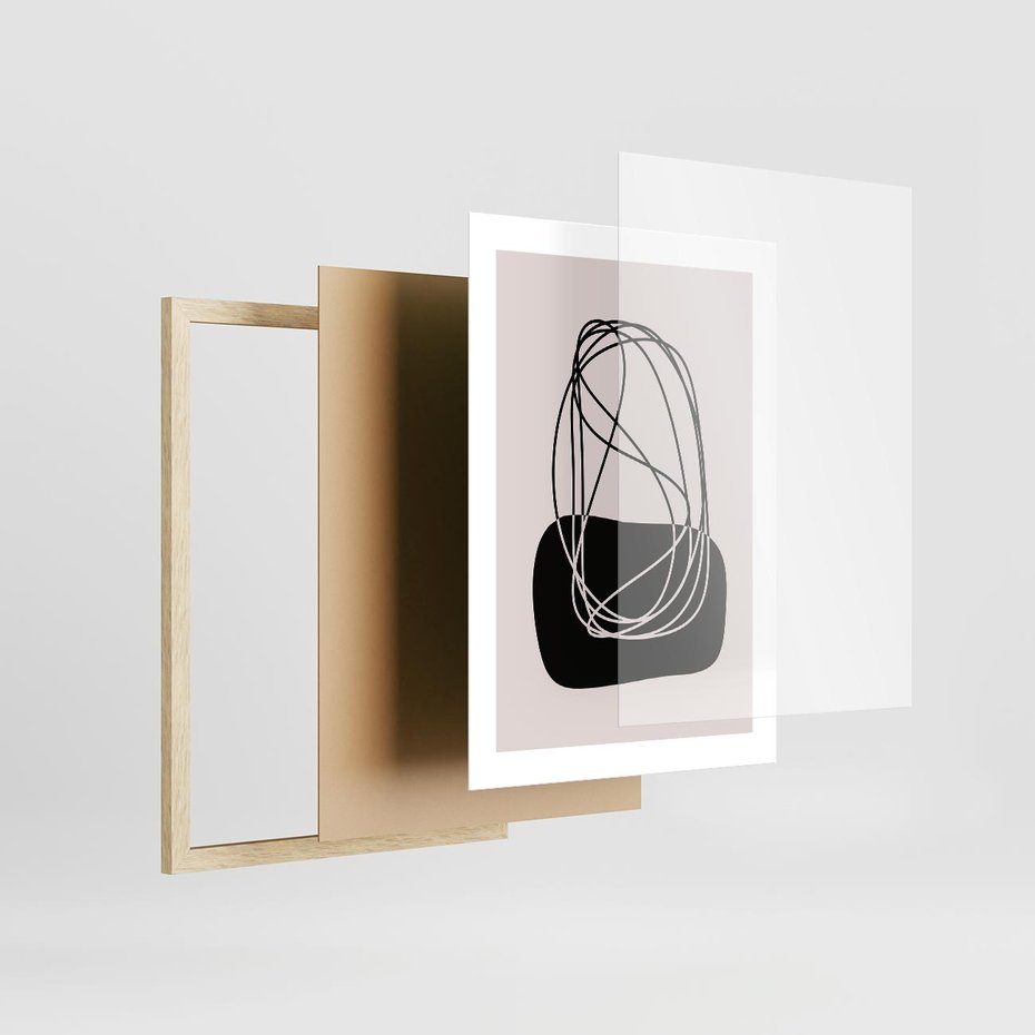 Plakat w ramie 30x40 - Linie Eksploracji - abstrakcyjne szkicowane linie, minimalizm - rama drewno