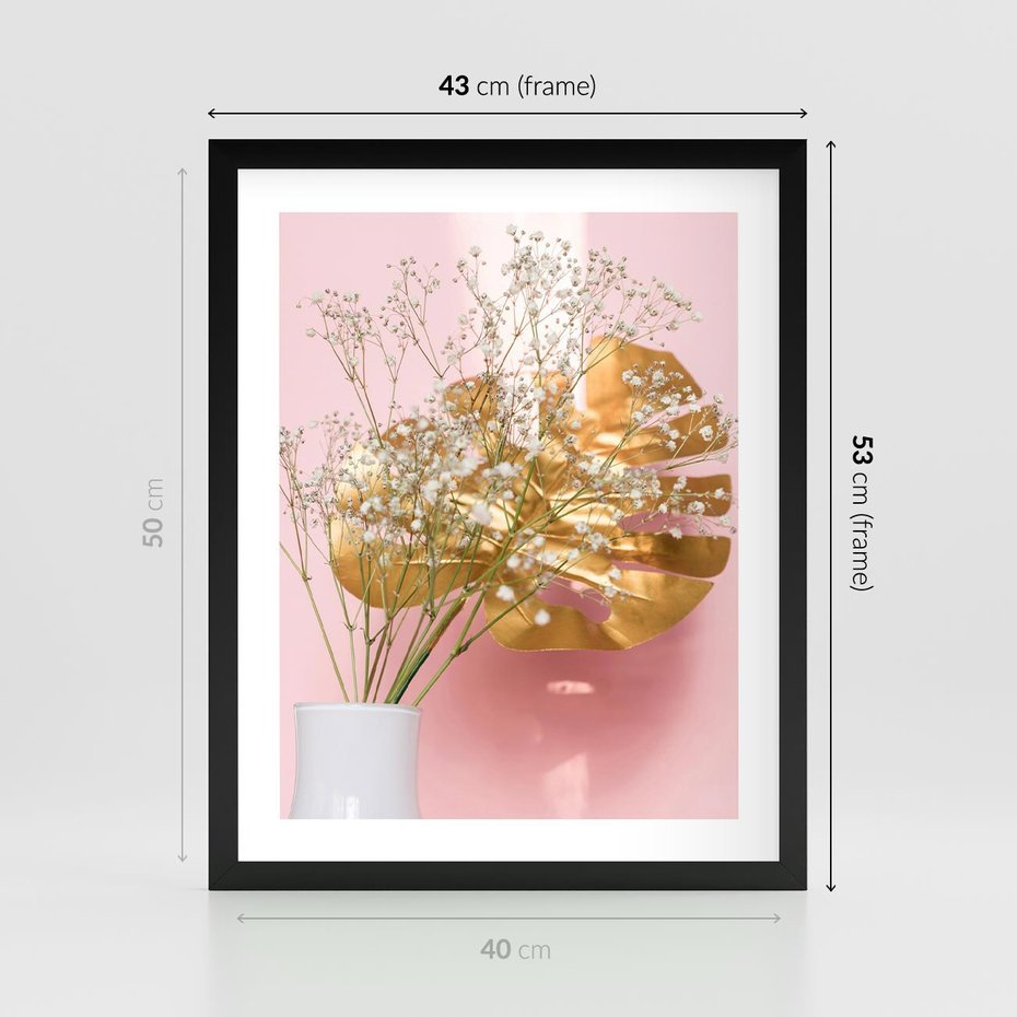 Plakat w ramie 40x50 - Blask Natury - złote, liście - rama czarna