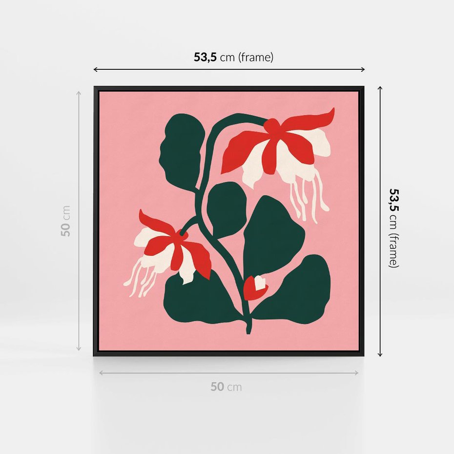Obraz w ramie 50x50 - Migotliwa Kreatywność - abstrakcyjne kwiaty, różowe tło - rama czarna