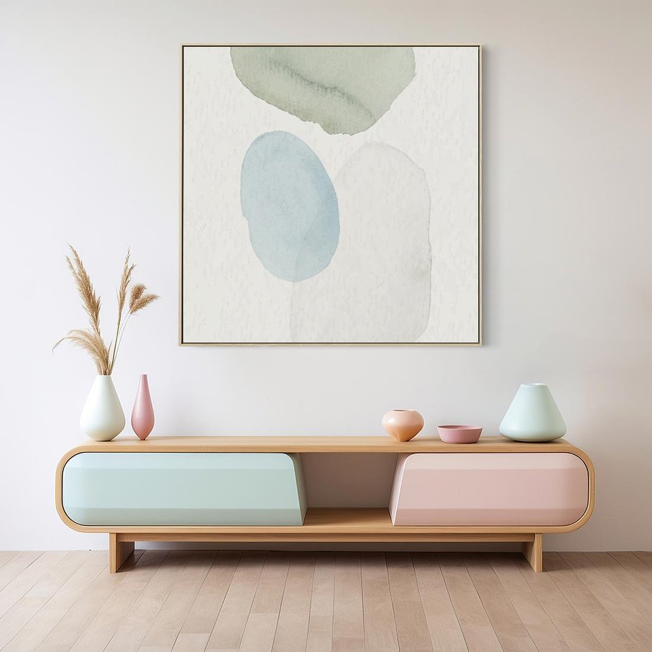 Obraz w ramie 80x80 - Akwarelowa Symfonia Natury - abstrakcyjne delikatne plamy, akwarelowe - rama drewno