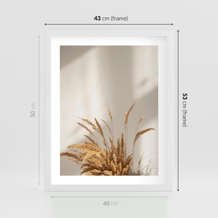 Plakat w ramie 40x50 - mpresyjne układy traw - boho, trawy - rama biała