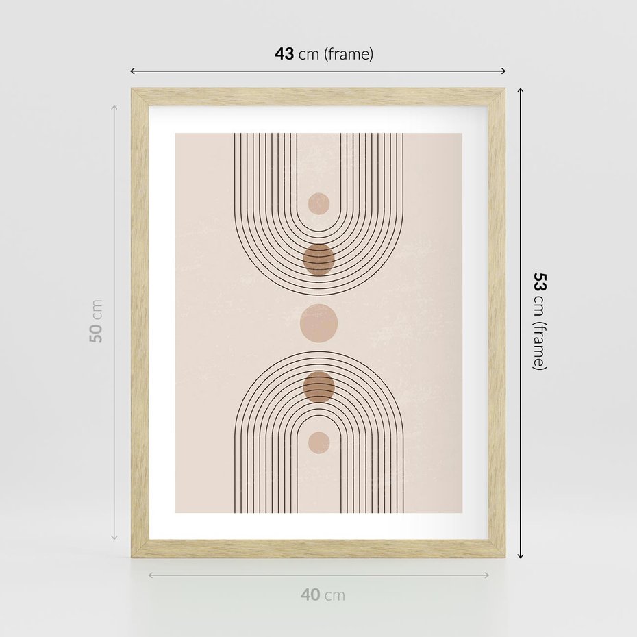 Plakat w ramie 40x50 - Zgeometryzowane Wizje - boho plakat, minimalizm - rama drewno