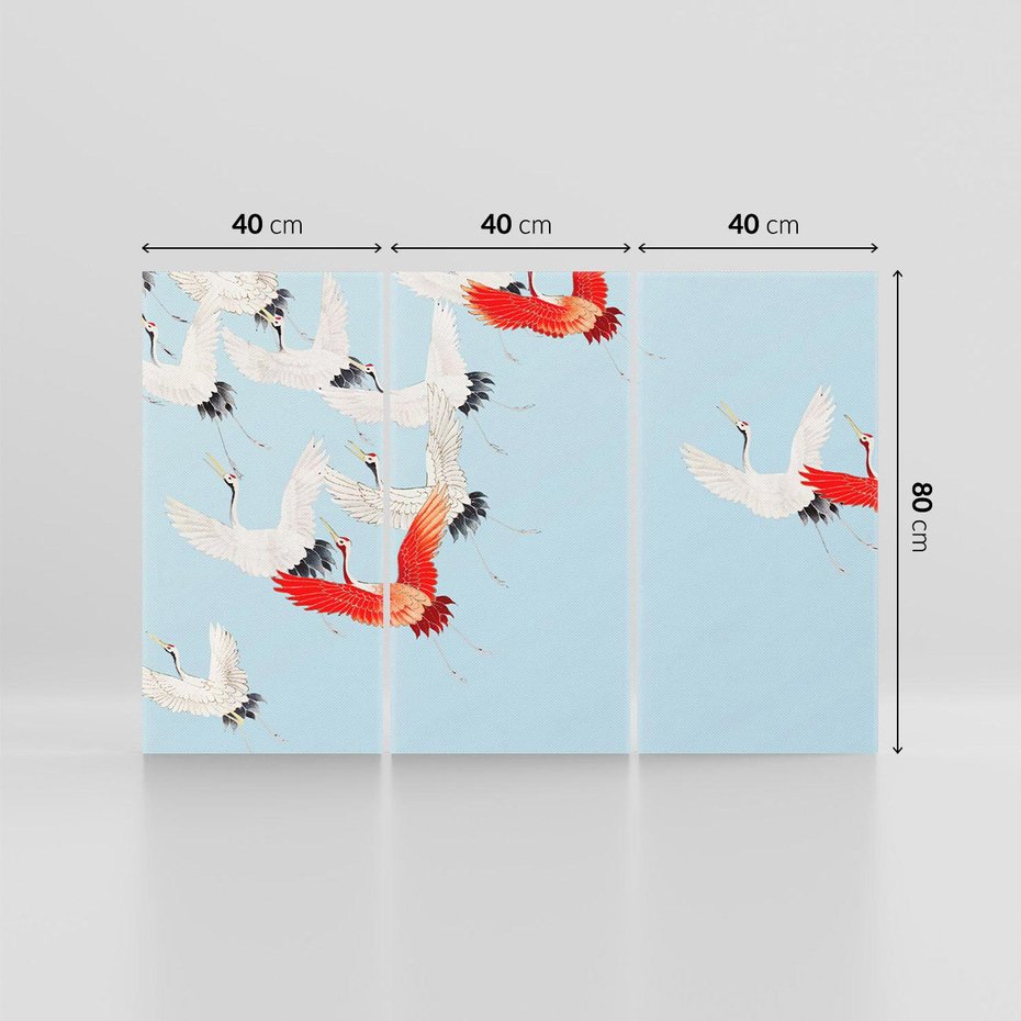 Obraz na płótnie 120x80 - Eteryczne Żurawie - lecące żurawie, orientalna sztuka