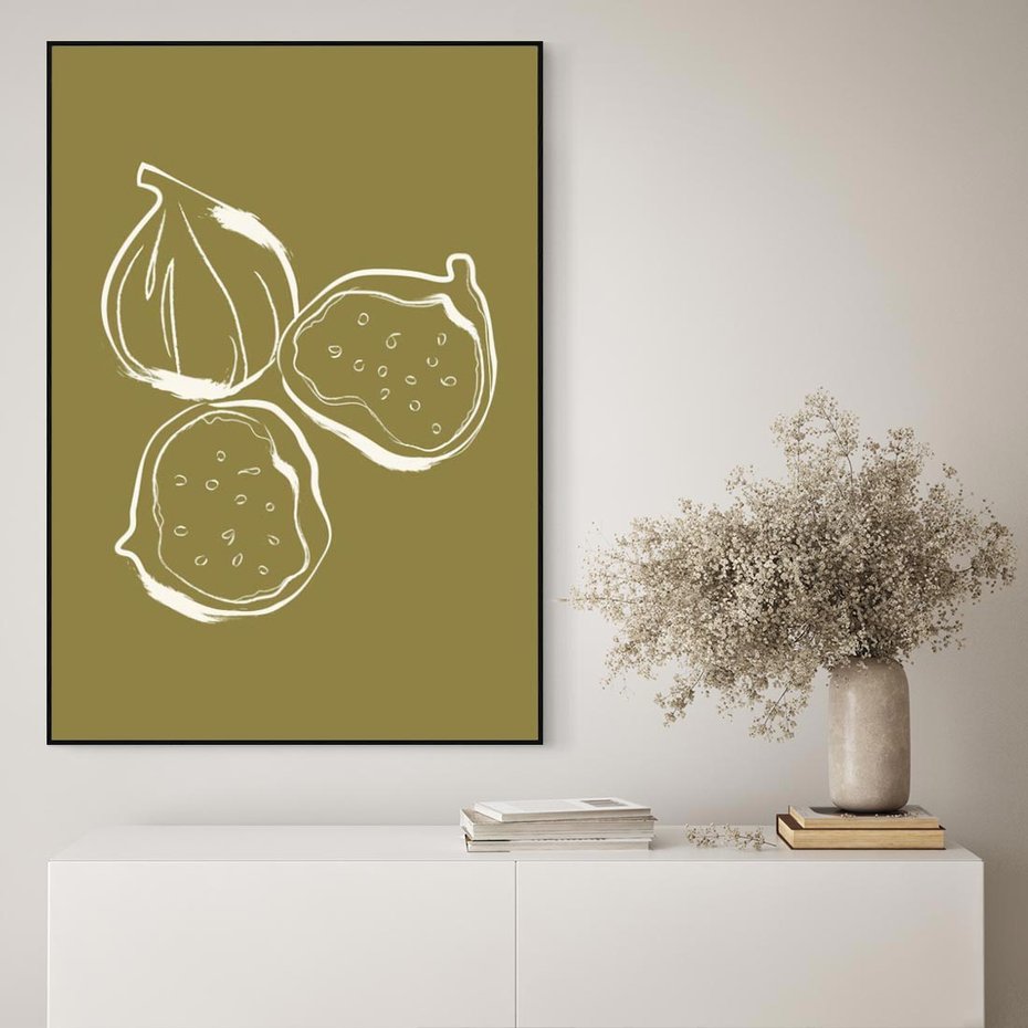 Obraz w ramie 70x100 - Podróżne Barwy - figi, minimalistyczny styl - rama czarna