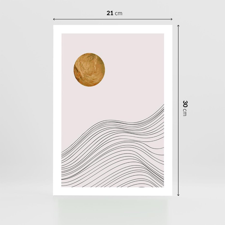 Plakat bez ramy 21x30 - Minimalistyczne Słońce: Blask i Złoto - grafika, minimalizm
