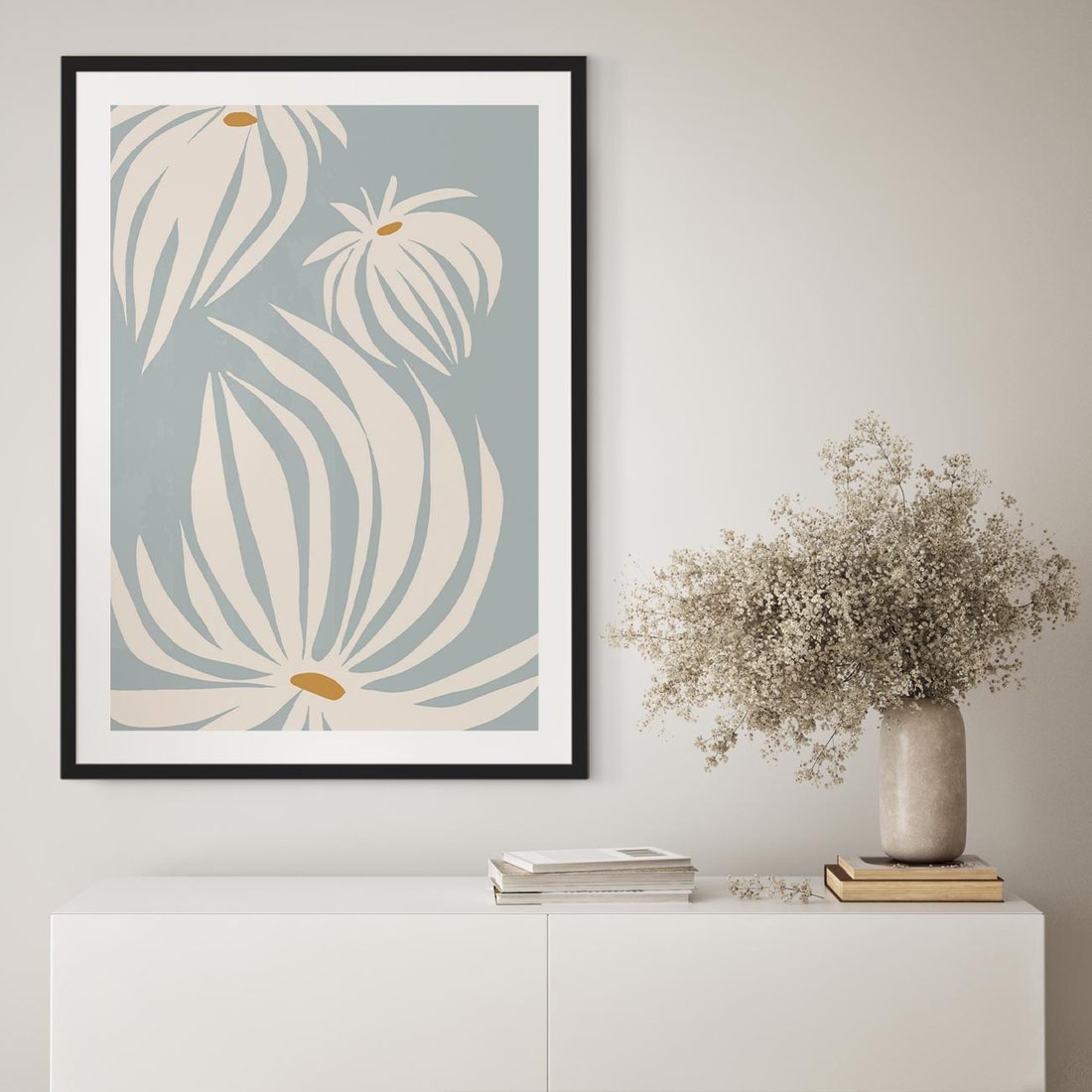 Plakat w ramie 40x50 - Kwiatowe Kształty - kwiaty, nowoczesne i minimalistyczne - rama czarna