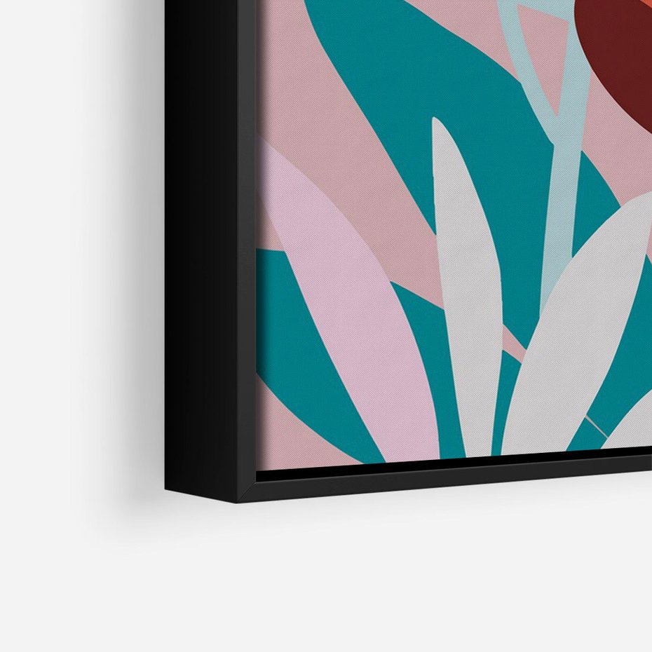 Obraz w ramie 70x100 - Symfonia Kwiatów - abstrakcyjna kompozycja kwiatowych form, kolor zgaszone - rama czarna