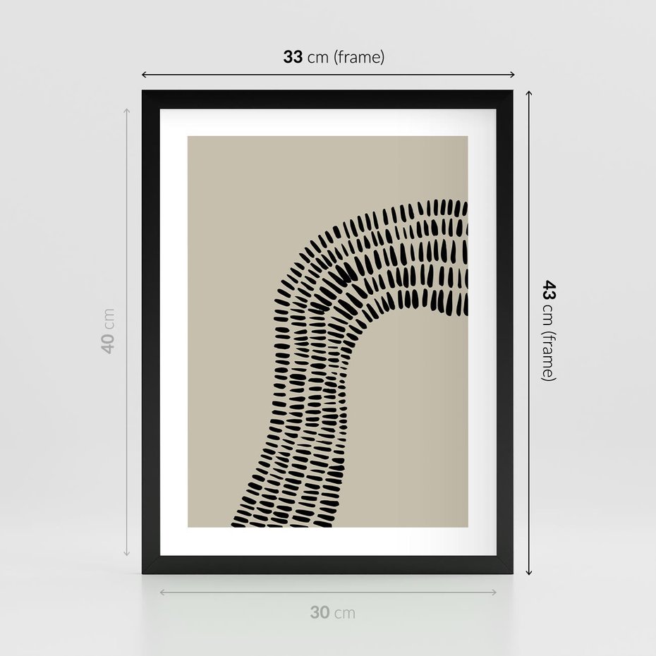 Plakat w ramie 30x40 - Migotliwa Innowacyjna Ekspresja - boho plakat, czarne kropki kreski - rama czarna