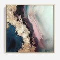 Obraz w ramie 80x80 - Elegancki Impuls - abstrakcyjne plamy, rozlana farba - rama drewno