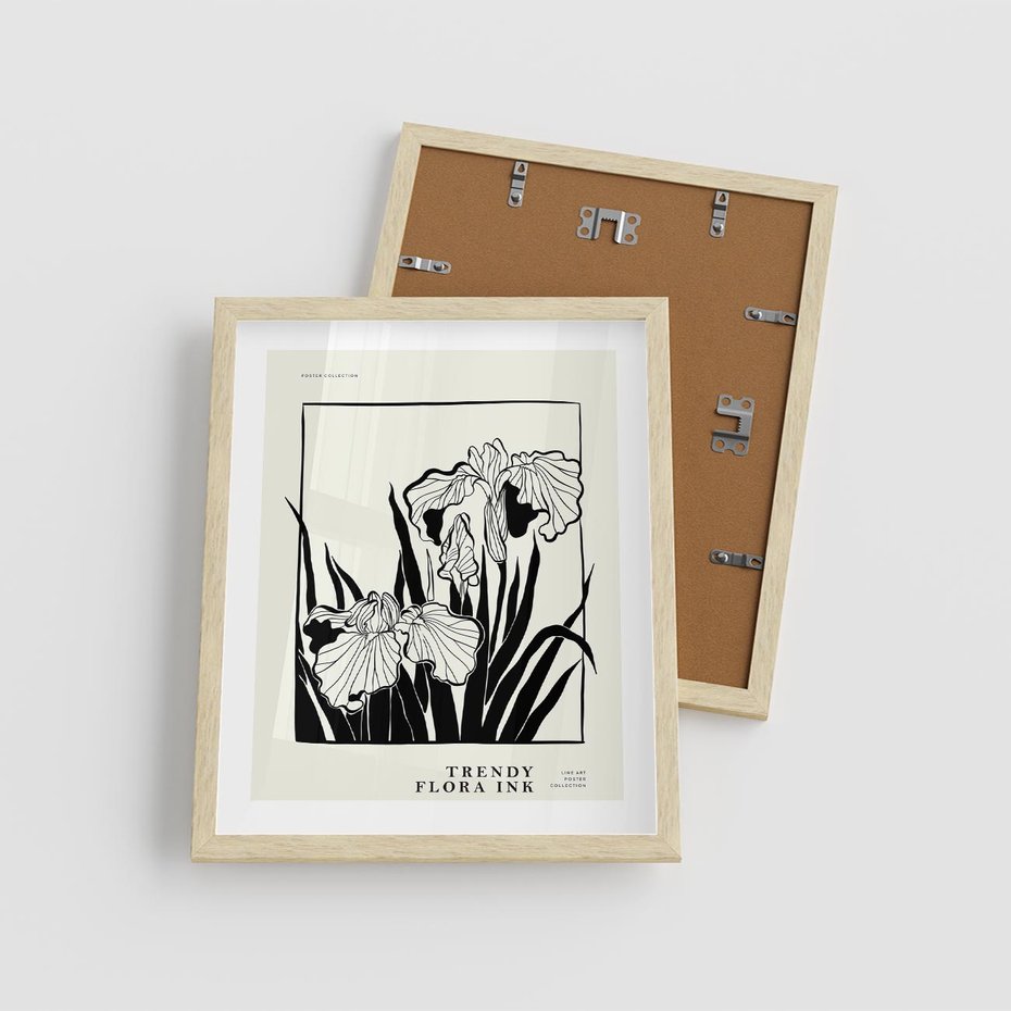 Plakat w ramie 40x50 - Spojrzenia na szkicowaną przeszłość - kwiaty, typografia - rama drewno