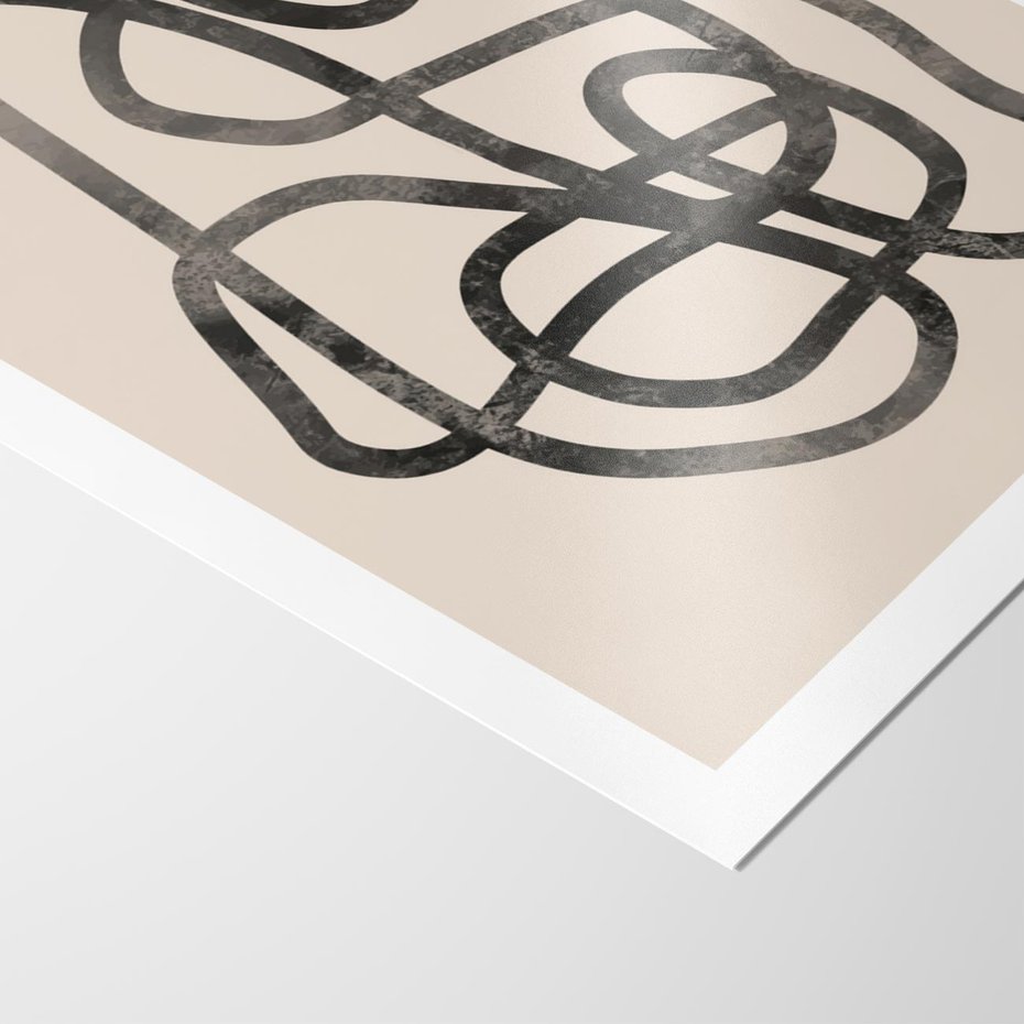 Plakat bez ramy 30x40 - Przenikanie Wirtualnych Wymiarów - zaplątane minimalistyczne linie, na bezowym tle