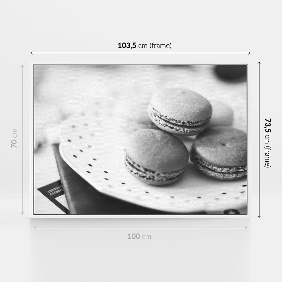 Obraz w ramie 100x70 - Makaroniki w Szarości - czarno biała fotografia, plakat - rama biała