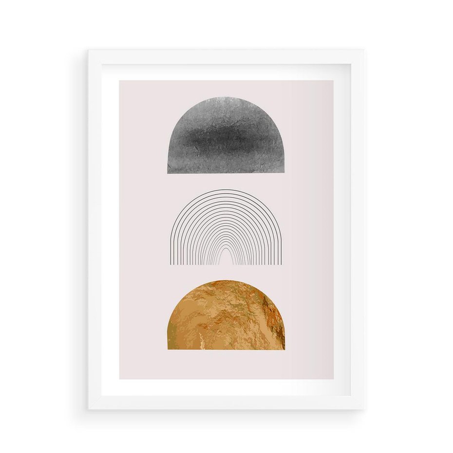 Plakat w ramie 50x70 - Piękno wGeometrycznych Kształtach i Złocie - nowoczesna geometryczna grafika, złote elementy - rama biała