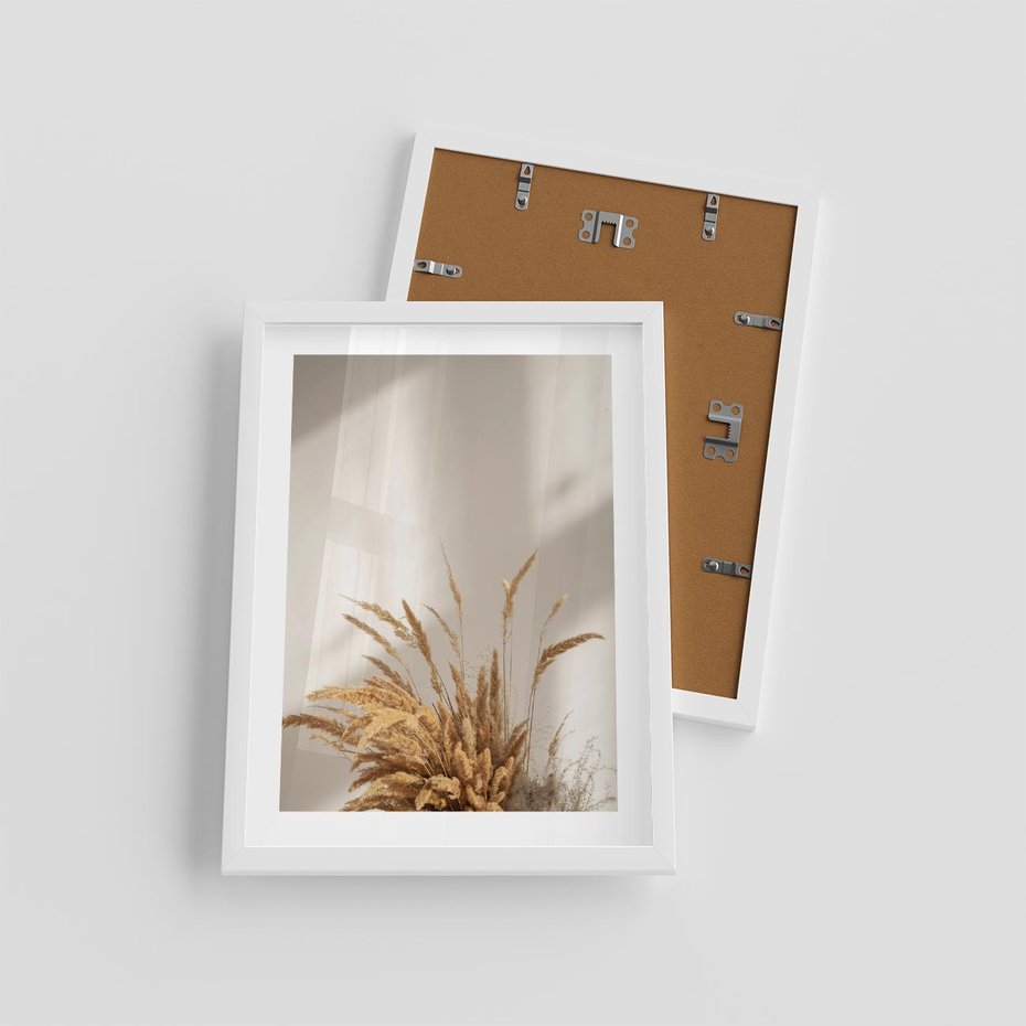 Plakat w ramie 30x40 - mpresyjne układy traw - boho, trawy - rama biała