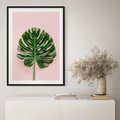 Plakat bez ramy 21x30 - Monstera w Różowym Świetle - liść monstery, różowe tło