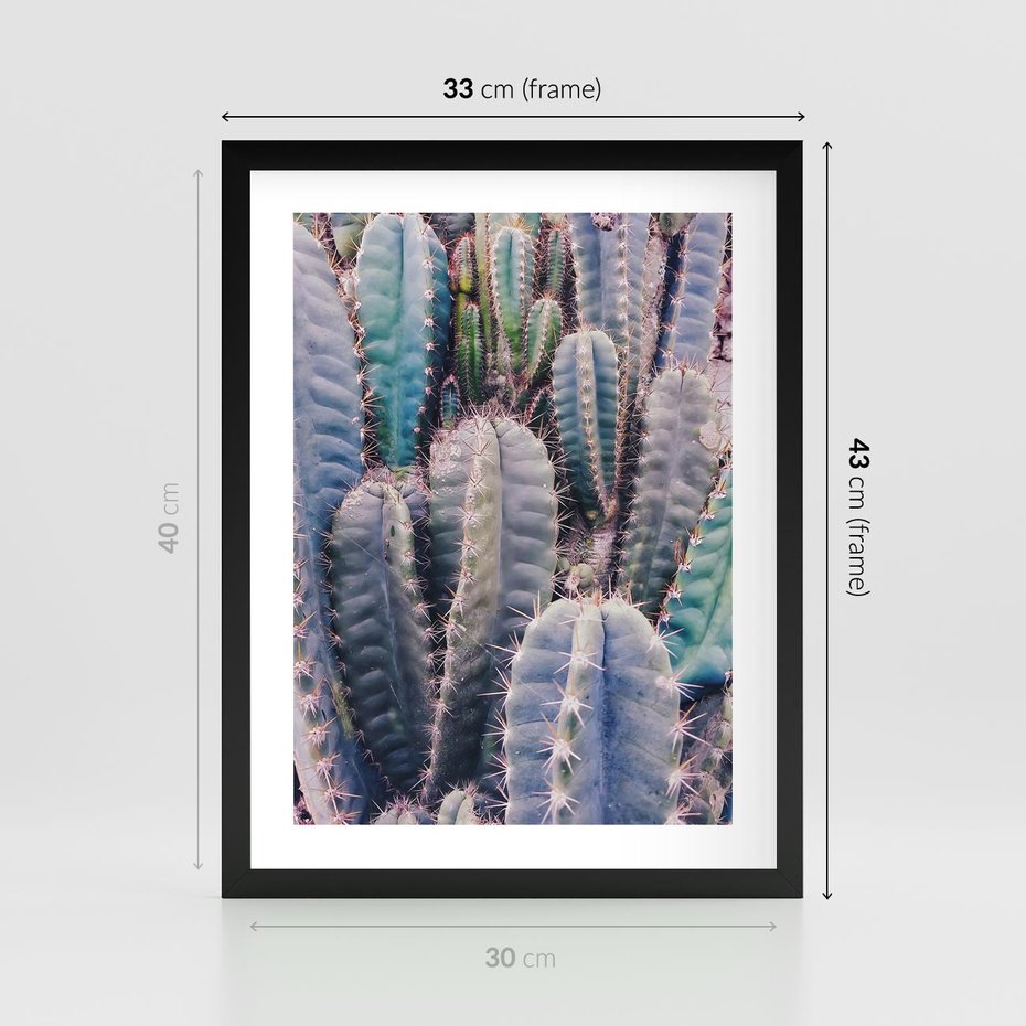 Plakat w ramie 30x40 - Kaktusowy Raj - kaktusy, dużo kaktusów - rama czarna