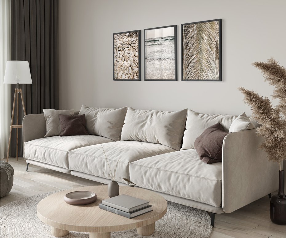 Zestaw obrazy w ramie 50x70 galeria - Plaża, boho, palmy, muszle, morze - rama czarna