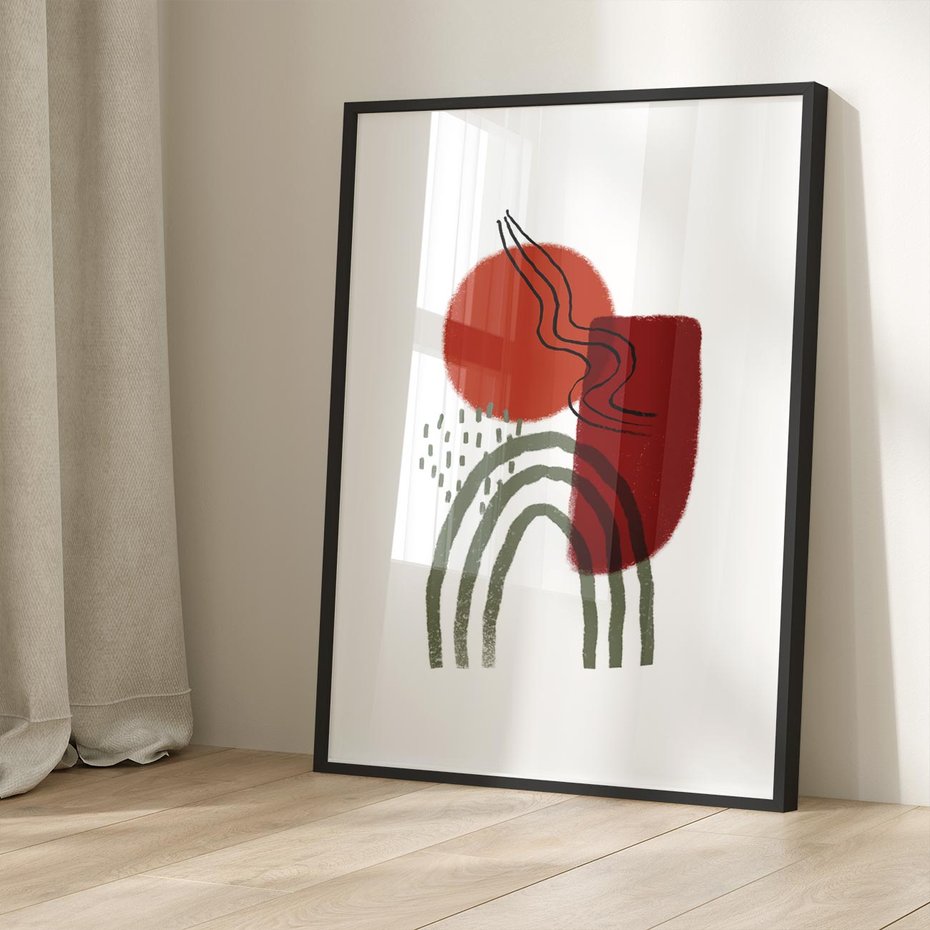 Plakat w ramie 30x40 - Abstrakcyjne Pulsacje - abstrakcyjna sztuka, boho kształty - rama czarna