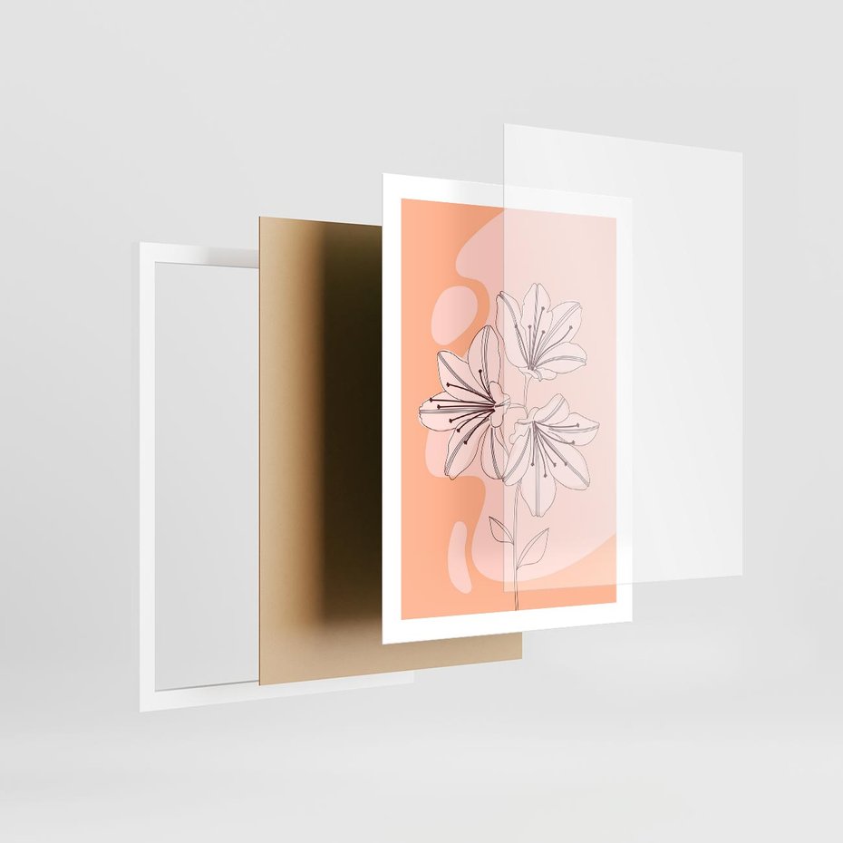 Plakat w ramie 50x70 - Kwiatowa Harmonia - minimalistyczny plakat, pudrowe kwiaty - rama biała