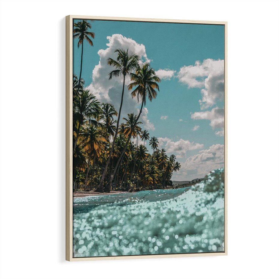 Obraz w ramie 80x120 - Rajskie Wakacje - plaża, palmy - rama drewno