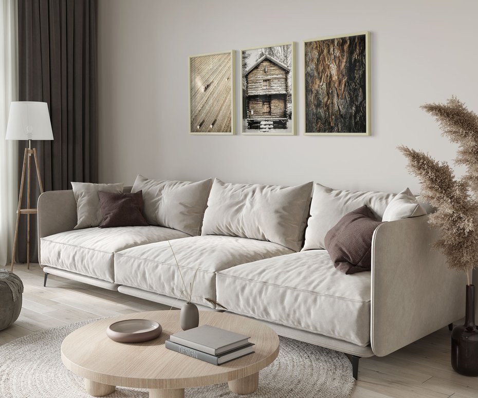 Zestaw obrazy w ramie 50x70 galeria - Górska, chatka, drewno, przytulnie - rama drewno