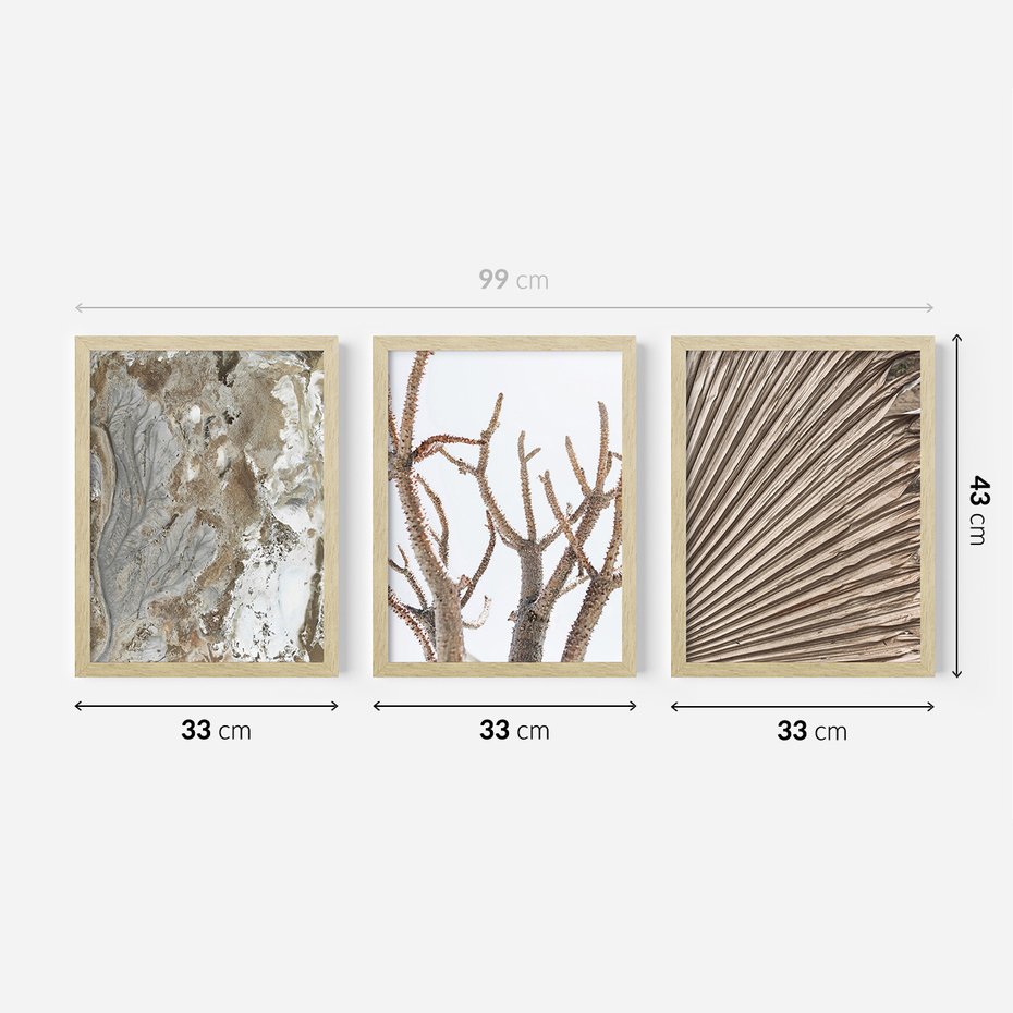 Zestaw obrazy w ramie 30x40 galeria - Minimalizm, beż, boho, suche - rama drewno