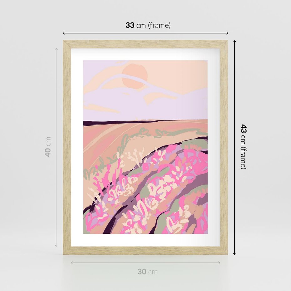 Plakat w ramie 30x40 - Harmonijny Świt - pastelowy krajobraz, nowoczesny plakat - rama drewno