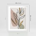 Plakat w ramie 40x50 - Impulsy Subtelnej Harmonii - abstrakcyjny obraz boho, liście - rama biała