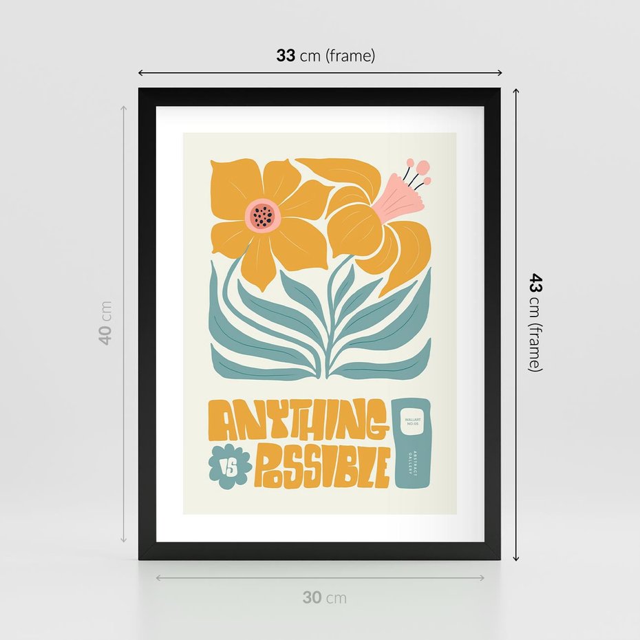 Plakat w ramie 30x40 - Kolorowa Harmonia - sztuka nowoczesna, pastelowe kwiaty - rama czarna