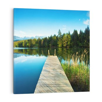 Obraz na płótnie 80x80 - Jezioro w lesie: Ucieczka do natury - jezioro, las