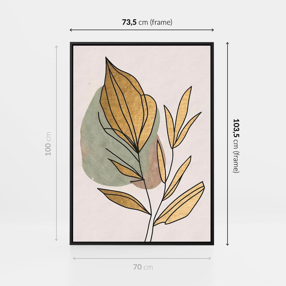 Obraz w ramie 70x100 - Rozkwitające Wnętrza Światła - abstrakcyjny obraz boho, liście - rama czarna