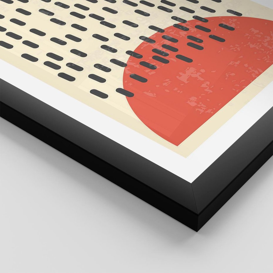 Plakat w ramie 40x50 - Czerwona Abstrakcja: Grafika z Wyrazistym Kołem - abstrakcja grafika, czerwone koło - rama czarna