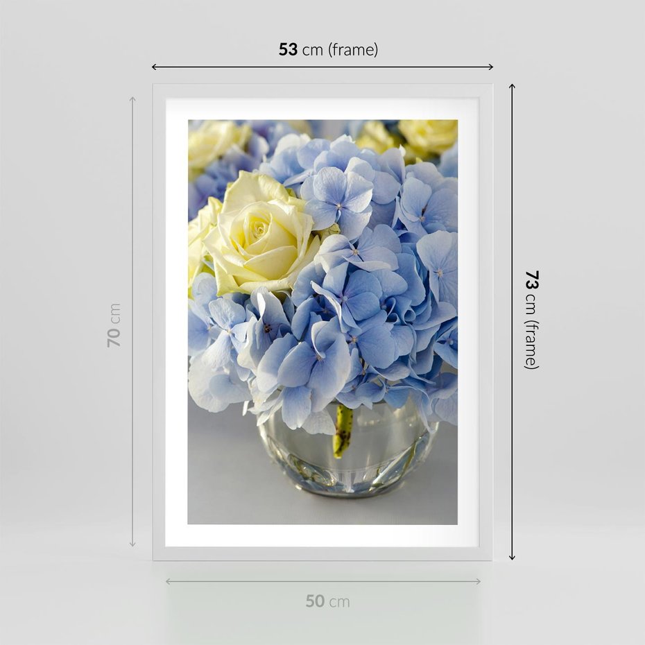 Plakat w ramie 50x70 - Różany Bukiet - bukiet, kwiaty - rama biała