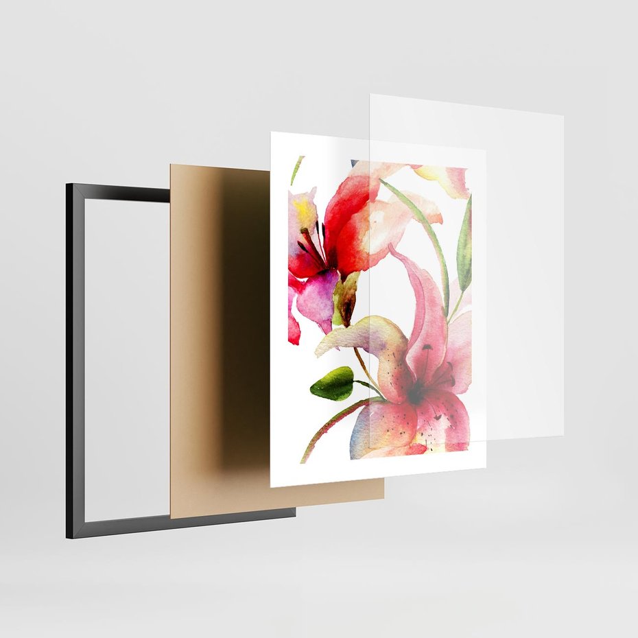 Plakat w ramie 40x50 - Kwiaty w akwareli - delikatne piękno - kwiaty, akwarela - rama czarna