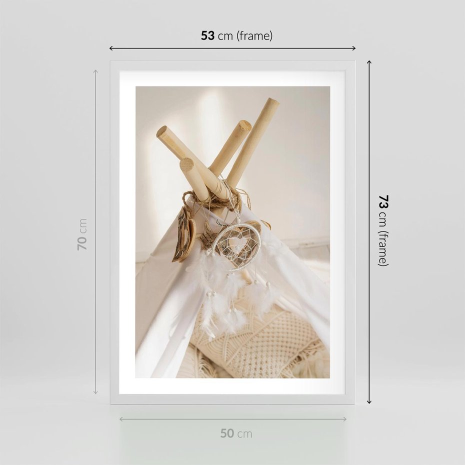 Plakat w ramie 50x70 - Oaza Swobodnego Stylu - boho, tipi - rama biała