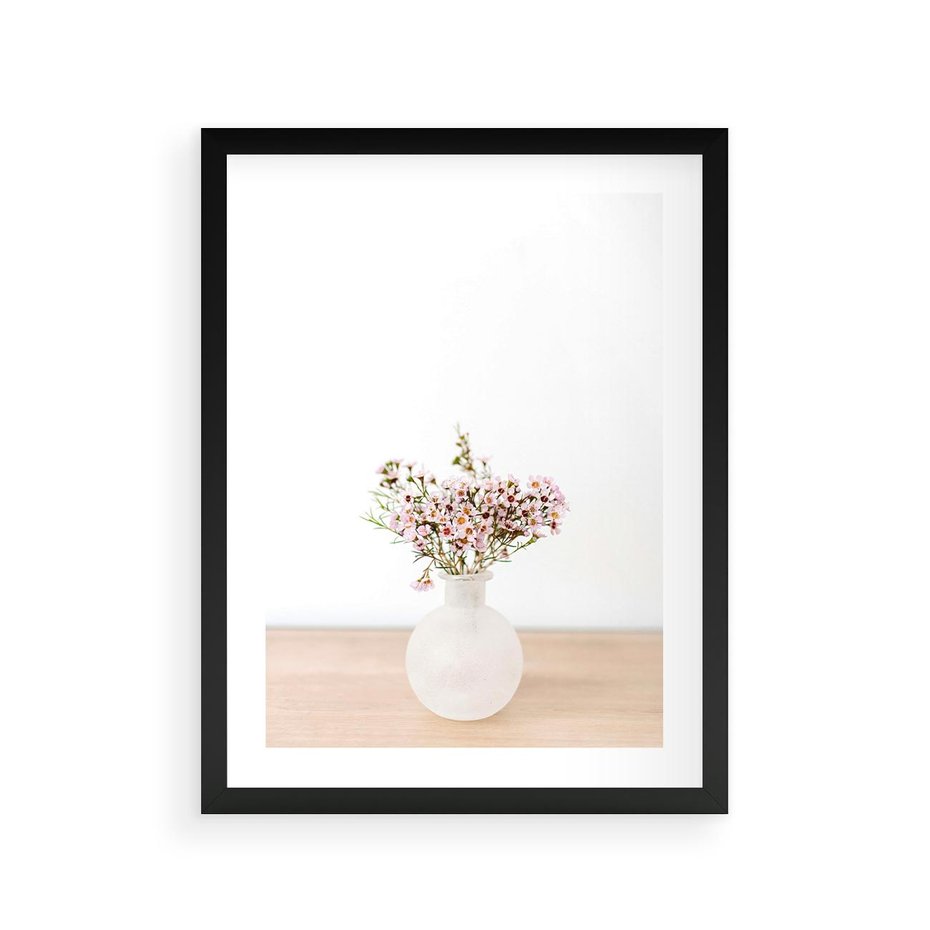 Plakat w ramie 30x40 - Kwiaty w Minimalistycznym Wazonie - kwiaty, wazon - rama czarna