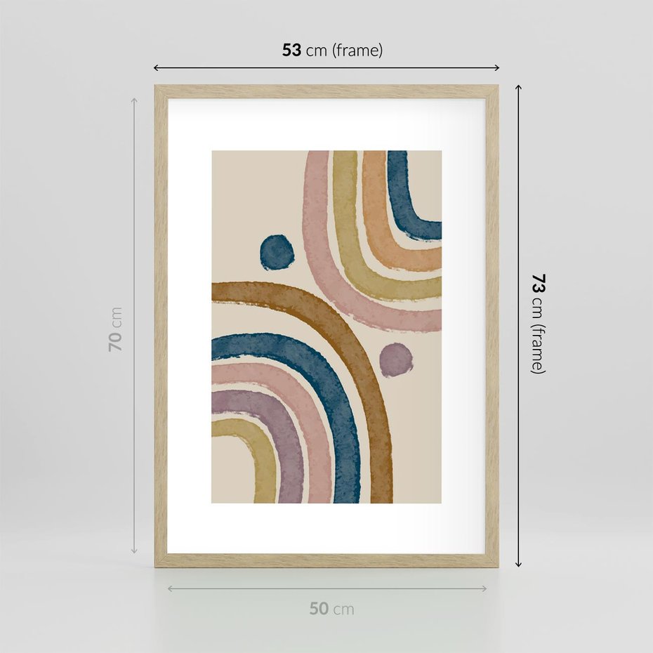 Plakat w ramie 50x70 - Kształtujące Inspiracje - abstrakcyjne tęcze, kompozycja - rama drewno