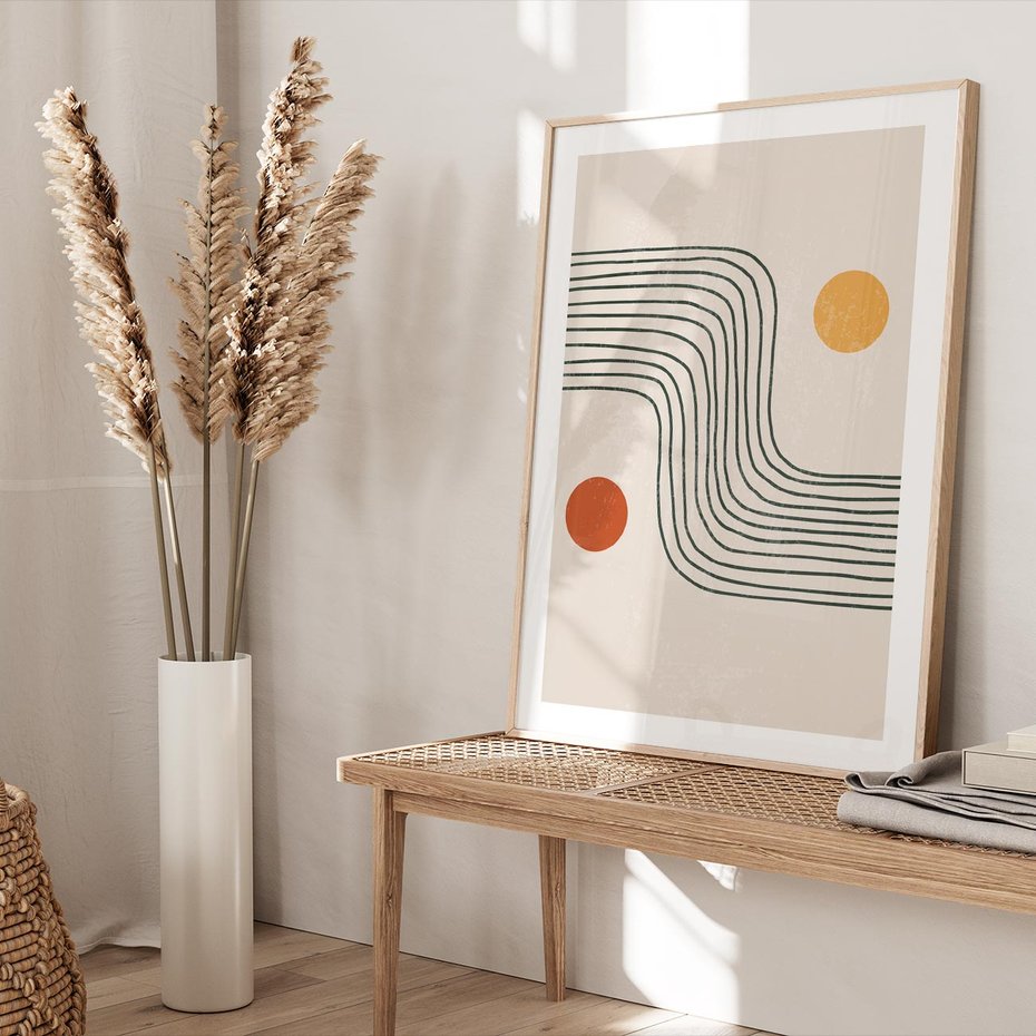 Plakat w ramie 50x70 - Czysta Refleksja - abstrakcyjna sztuka, boho kształty - rama drewno