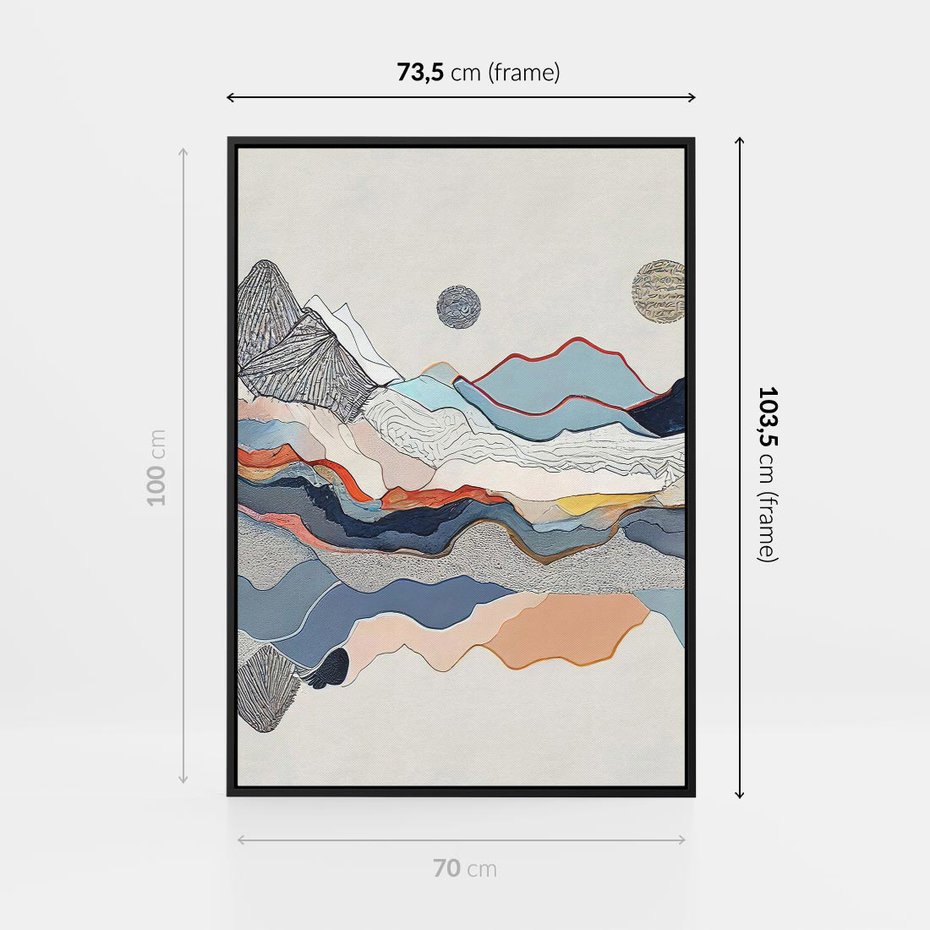 Obraz w ramie 70x100 - Dynamiczne Góry - akwarelowe graficzne góry, krajobraz - rama czarna