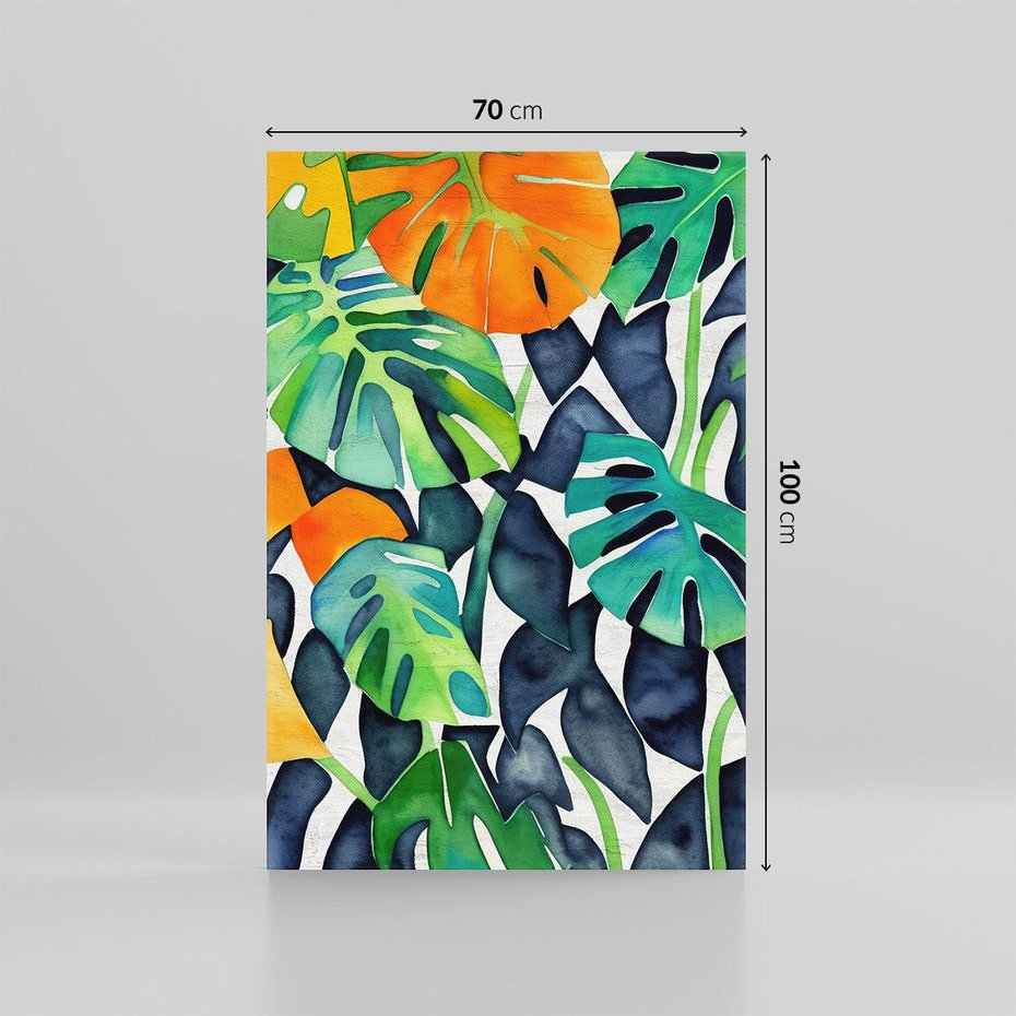 Obraz na płótnie 70x100 - Tropikalne Pragnienia - akwarela, liście tropikalne