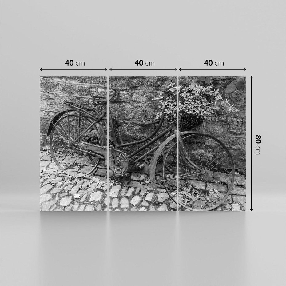 Obraz na płótnie 120x80 - Zapomniany Urok - czarno biała fotografia, stary rower oparty o mur