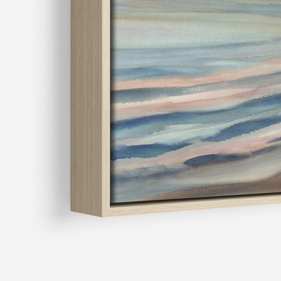 Obraz w ramie 80x80 - Witraże roziskrzonych myśli - akwarela, zamglony wschód słońca - rama drewno